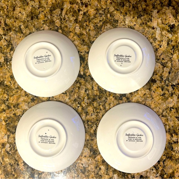 4 TIFFANY & CO. Staffordshire Gardens cups & saucers by Johnson Brothers - Picture 9 of 13